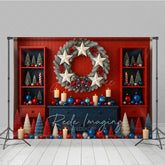 Aperturee - Aperturee Patriotic Christmas Photography Backdrop Red White and Blue Stars and Stripes American Holiday Party Decor
